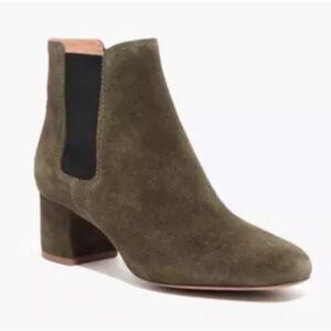 Madewell Walker Suede Chelsea Boots w/ block heel Kale leather boot olive 8 EUC